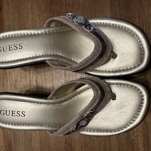 Guess Gold wedge Slide Sandals